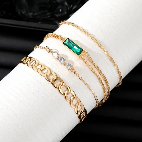 Geometric Green Crystal Bracelet Set 4 Pcs